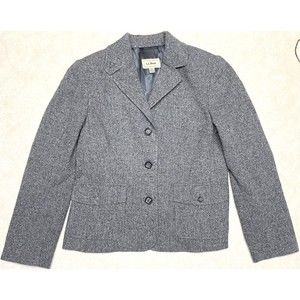 L.L. Bean Gray Wool Silk Blend Herringbone Blazer Jacket Petite Small